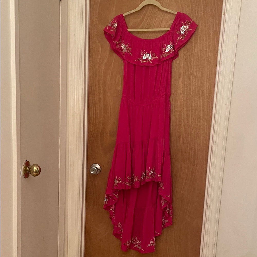 VENUS Pink Asymmetrical Dress with Floral Accents